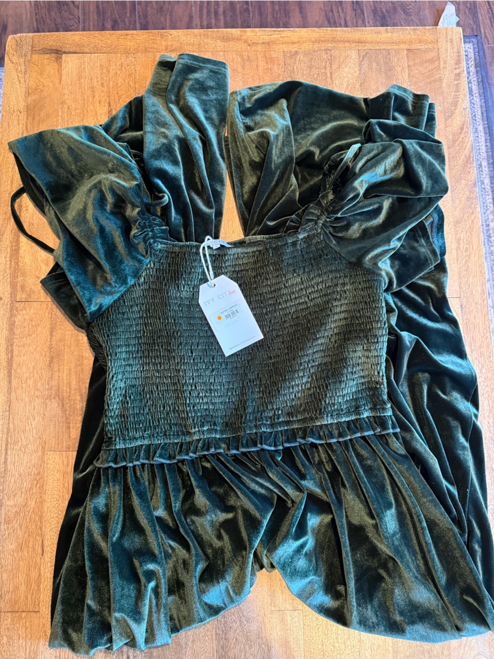 Forest Green Velvet Smocked Jumper